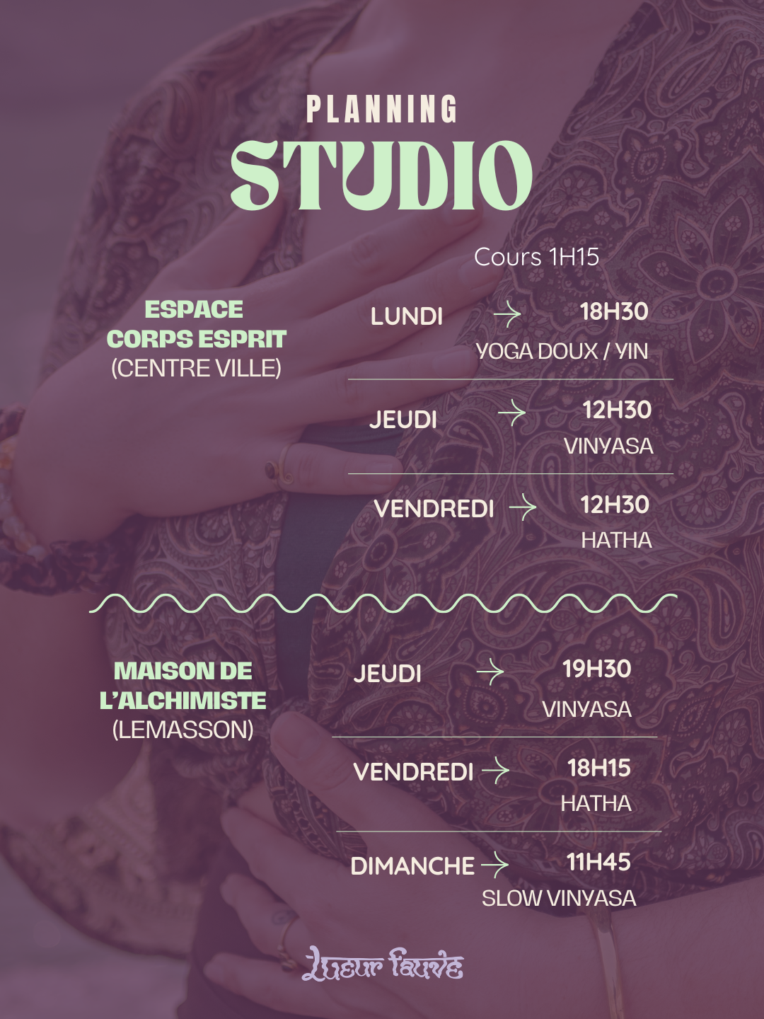 Planning des cours de yoga en studio à Montpellier — Espace Corps Esprit et Maison de l'Alchimiste