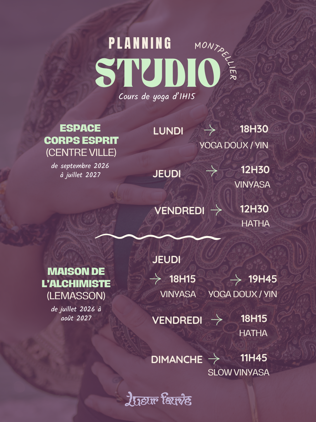 Planning des cours de yoga en studio à Montpellier — Espace Corps Esprit et Maison de l'Alchimiste