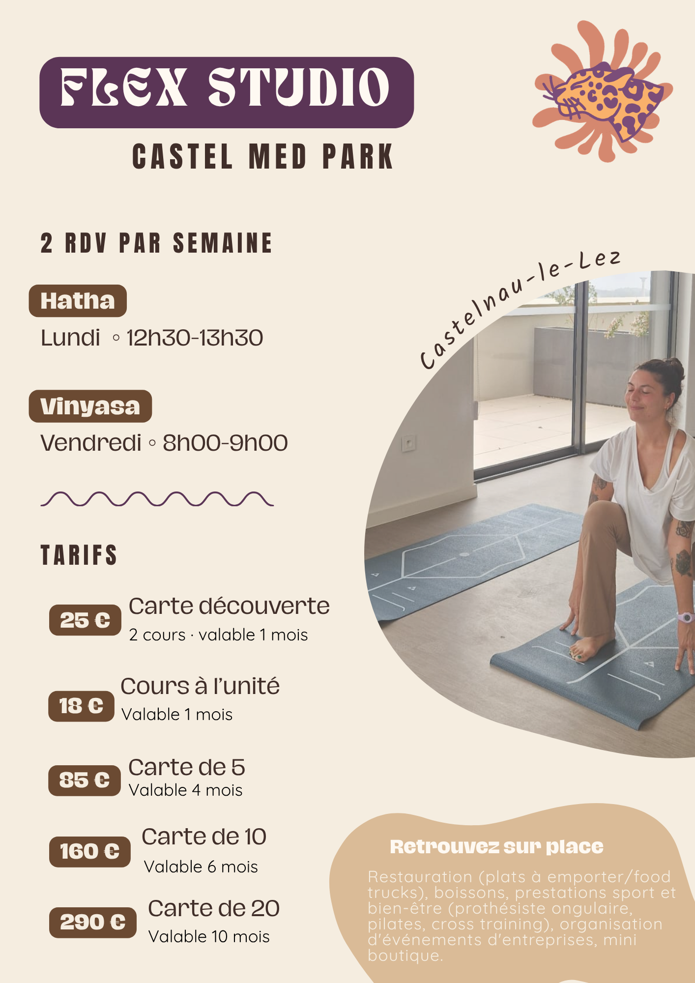 Planning et tarifs des cours de yoga au Flex Studio du Castel Med Park à Castelnau-le-Lez