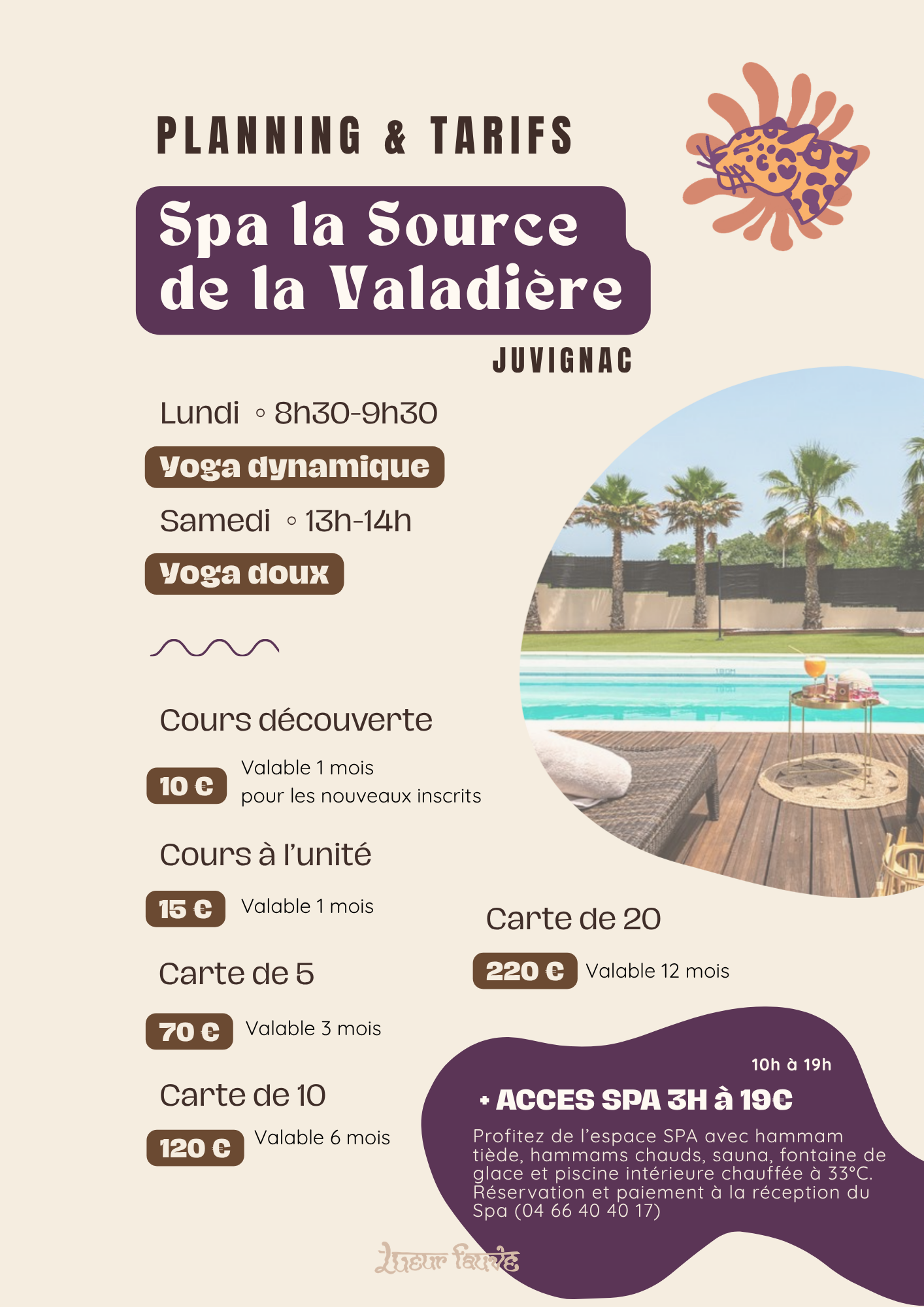 Planning et tarifs des cours de yoga au Spa La Source de la Valadière à Juvignac