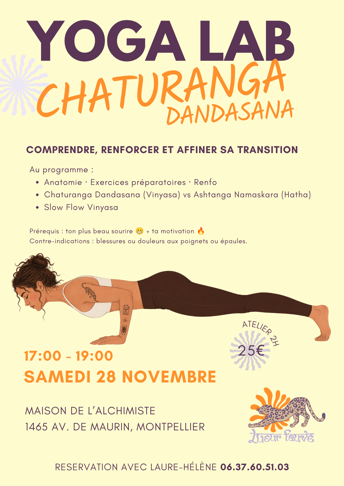 Atelier Yoga Lab Chaturanga Dandasana, samedi 28 novembre à la Maison de l'Alchimiste